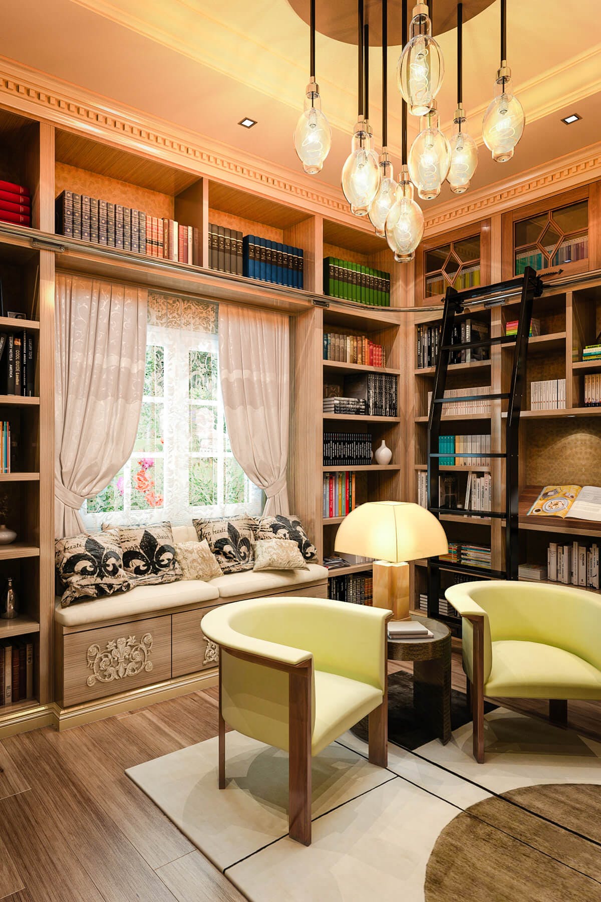 home library with window seat