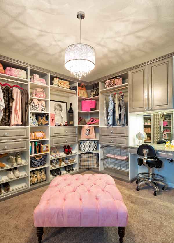 Walk In Custom Closet with Pink Rug - Transitional - Closet