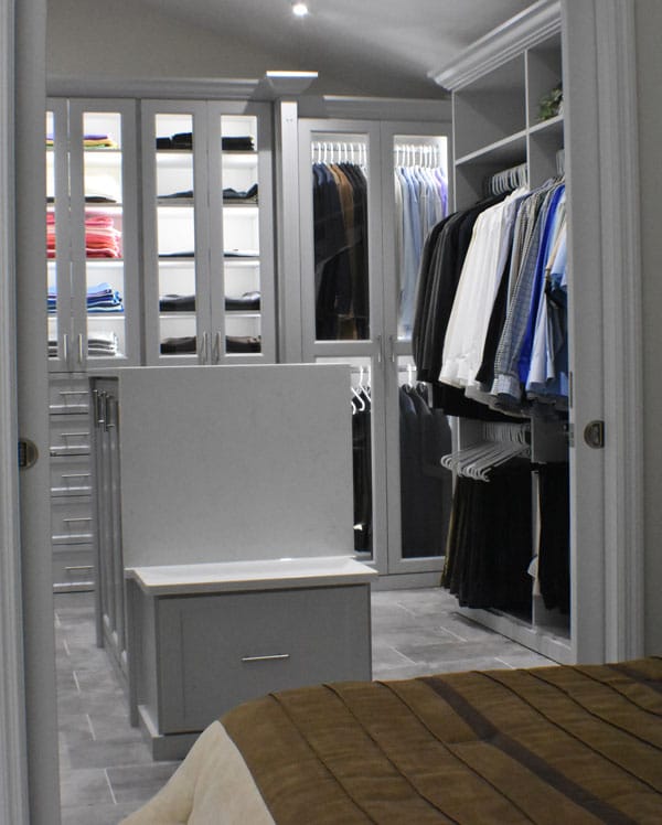 view of a custom walk in closet from a bedroom